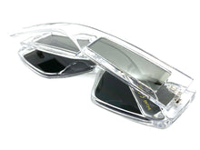 Futuristic Modern Retro Style SUNGLASSES Rectangular Transparent Frame Silver Lens 6745