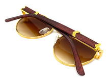 Men's Classy Elegant Sophisticated Style SUNGLASSES Gold & Wooden Frame E0851