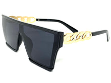 Ladies Contemporary Modern Shield Style SUNGLASSES Large Black & Gold Frame 5190