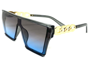 Ladies Contemporary Modern Shield Style SUNGLASSES Large Gray & Gold Frame 5190