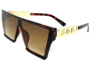 Ladies Contemporary Modern Shield Style SUNGLASSES Large Tortoise & Gold Frame 5190