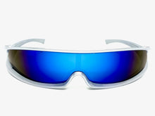Modern Futuristic Robotic Cyclops Shield Style Party SUNGLASSES - Silver Frame ST156