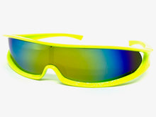 Modern Futuristic Robotic Cyclops Shield Style Party SUNGLASSES - Neon Yellow Frame ST156