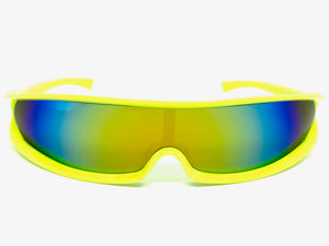 Modern Futuristic Robotic Cyclops Shield Style Party SUNGLASSES - Neon Yellow Frame ST156