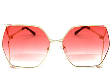 Ladies Oversized Vintage Retro Style SUNGLASSES Huge Gold Frame Pink Lens 27406