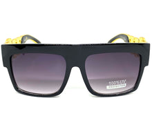 Oversized Retro Hardcore Hip Hop Style SUNGLASSES Black Frame with Gold Chain Link Temples 5345