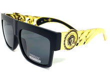 Oversized Retro Hardcore Hip Hop Style SUNGLASSES Matte Black Frame with Gold Chain Link Temples 5345