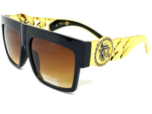 Oversized Retro Hardcore Hip Hop Style SUNGLASSES Black Frame with Gold Chain Link Temples 5345