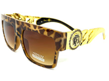 Oversized Retro Hardcore Hip Hop Style SUNGLASSES Tortoise Frame with Gold Chain Link Temples 5345