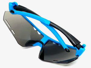 Oversized Sporty Wrap Around Style SUNGLASSES Large Blue & Black Frame BP0201