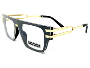 Classic Luxury Retro Hip Hop Style Clear Lens EYEGLASSES Black & Gold Frame 2685