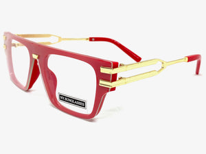 Classic Luxury Retro Hip Hop Style Clear Lens EYEGLASSES Red & Gold Frame 2685