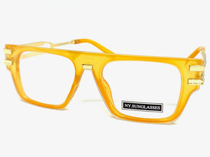 Classic Luxury Retro Hip Hop Style Clear Lens EYEGLASSES Orange & Gold Frame 2685