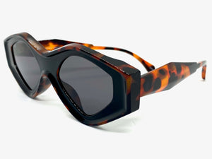 Classic Modern Retro Style SUNGLASSES Funky Black & Tortoise Frame 80405