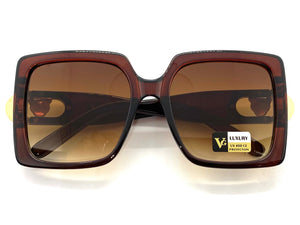 Women's Oversized Vintage Retro Style SUNGLASSES Thick Square Brown Frame 29521