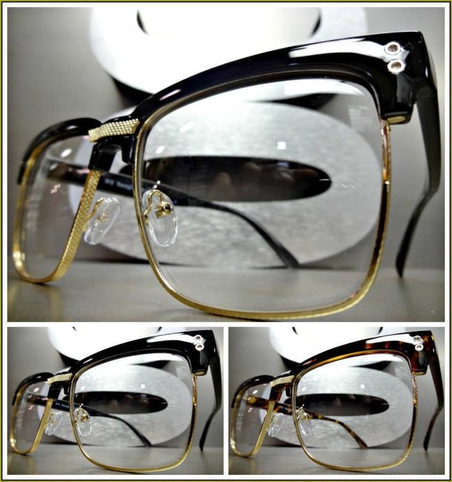 Retro Clubmaster Style Clear Lens Glasses- 2 Color Options