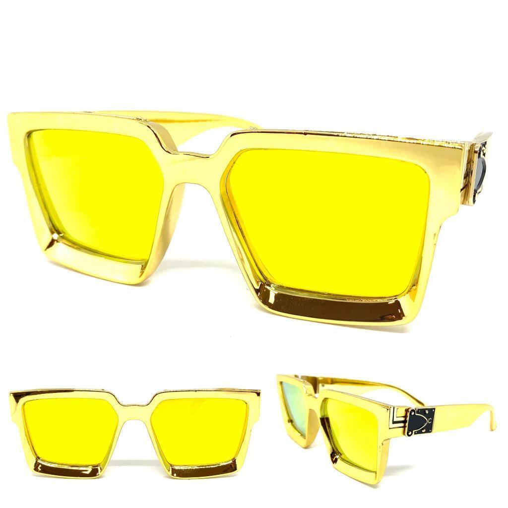 Classic Luxury Modern Retro Hip Hop Style SUNGLASSES Square Gold Chrome Frame 30461