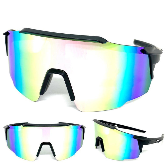 Oversized Retro Sporty Wrap Around Style SUNGLASSES Large Black Frame 58700