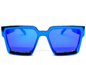 Classic Luxury Modern Retro Hip Hop Style SUNGLASSES Square Blue Chrome Frame 30461