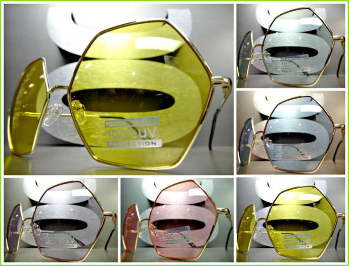 Hexagon Shape Gold Frame Sunglasses- 5 Color Options