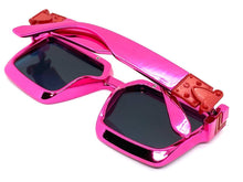 Classic Luxury Modern Retro Hip Hop Style SUNGLASSES Square Pink Chrome Frame 30461