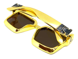 Classic Luxury Modern Retro Hip Hop Style SUNGLASSES Square Gold Chrome Frame 30461