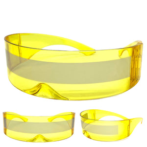 Modern Futuristic Robotic Cyclops Shield Style Party SUNGLASSES - Yellow Frame