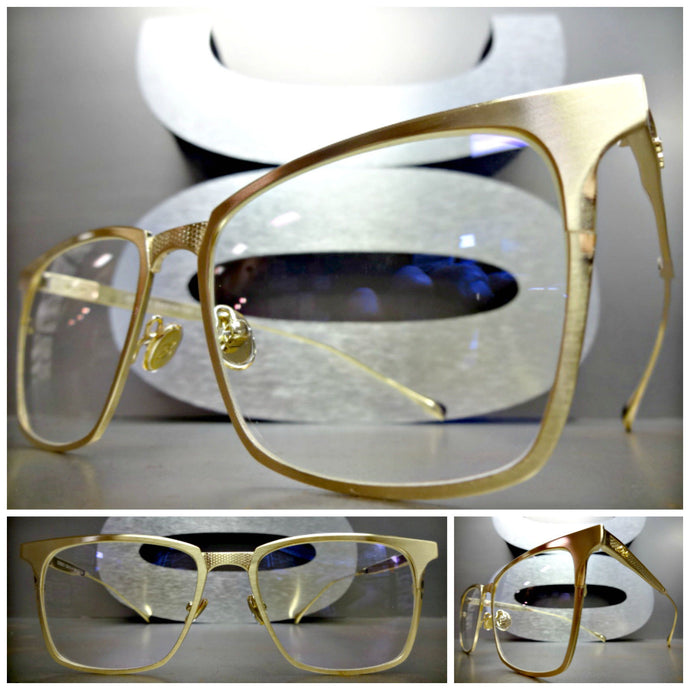Sleek Metal Clear Lens Glasses- Gold