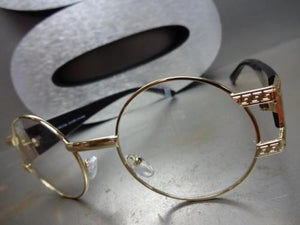 Round Style Clear Lens Glasses- Gold & Black