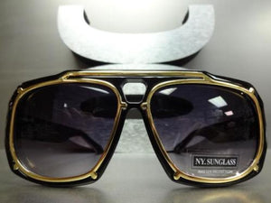 Rapper Style Sunglasses- Black & Gold