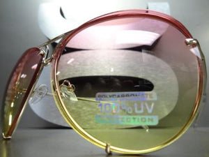 Fashion Aviator Sunglasses- Pink/ Yellow Lens