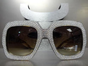 Sparkling Bling Square Sunglasses- Tortoise